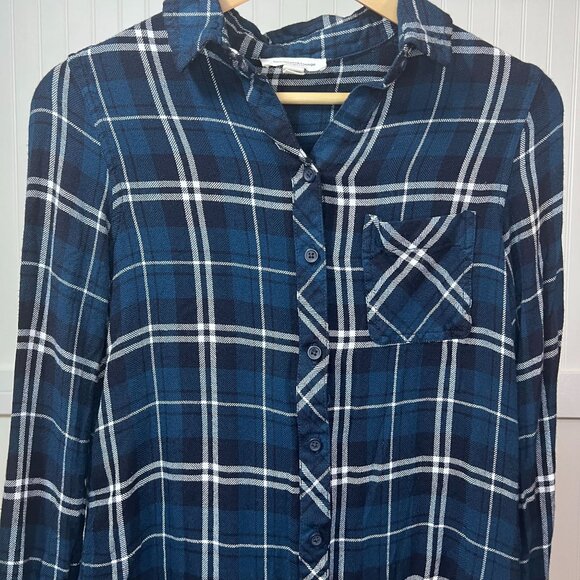 Beach Lunch Lounge Flannel Plaid Button Down Shirt Blue Cozycore Lumberjack - Picture 5 of 10